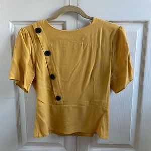 Topshop mustard yellow peplum top with buttons size 8